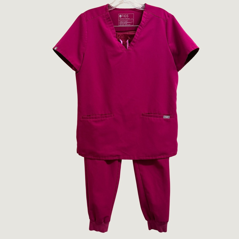 Figs Scrub Set Zamora Jogger Pants & Casma Three-Pocket Top Dark Magenta- Small